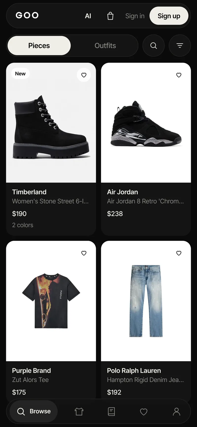 Browsing the catalogue on a phone